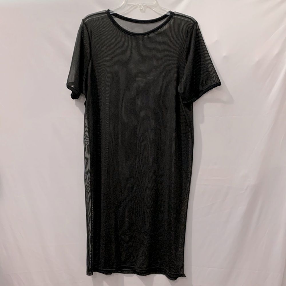 MESH swim coverup dress crew neck black short sleeve women’s